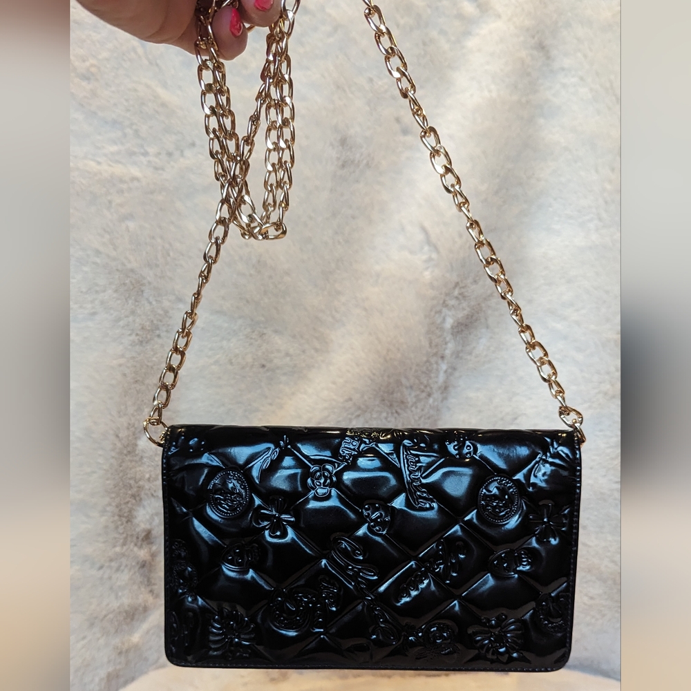 Chanel Black Patent Leather Icon Wallet converts to WOC